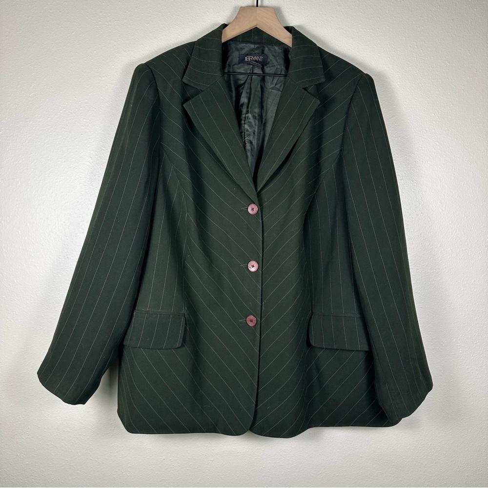 LANE‎ BRYANT Women's 24 Classy Preppy Green Pinstripe Business Blazer